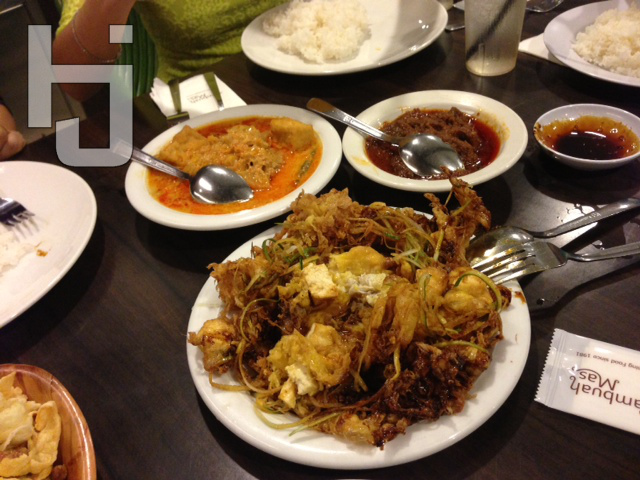 Top right - Beef Rendang. Top left - Sayur Lodeh Bottom - Tahu Telur