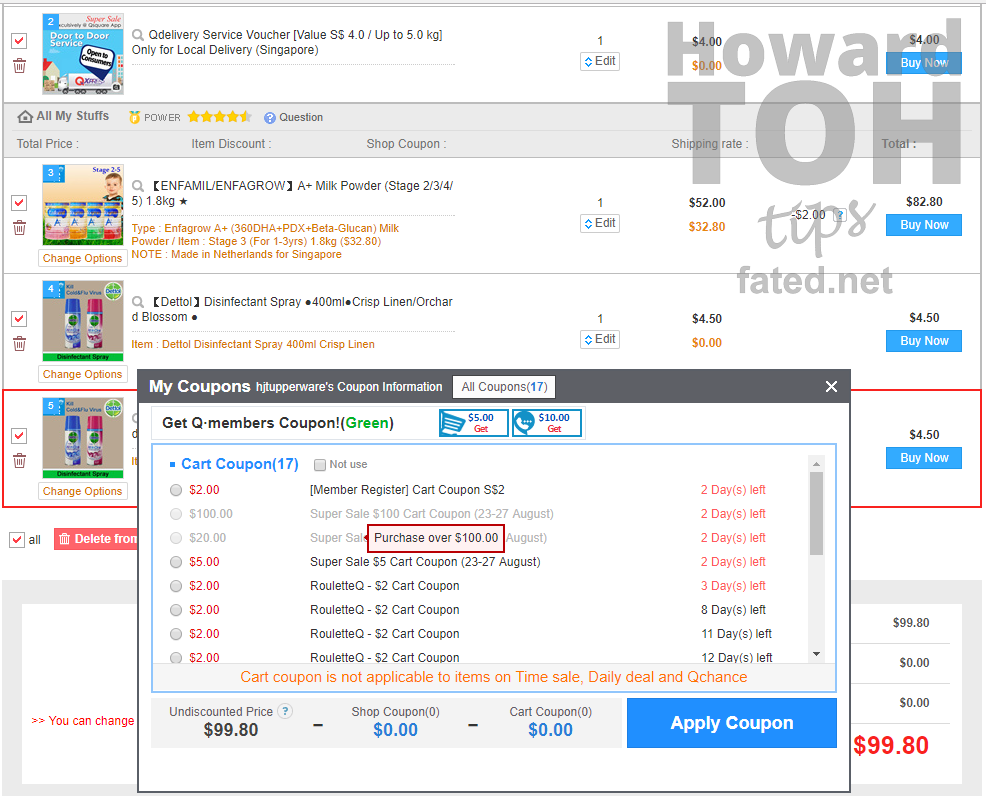 Qoo10 Tip for using cart coupon