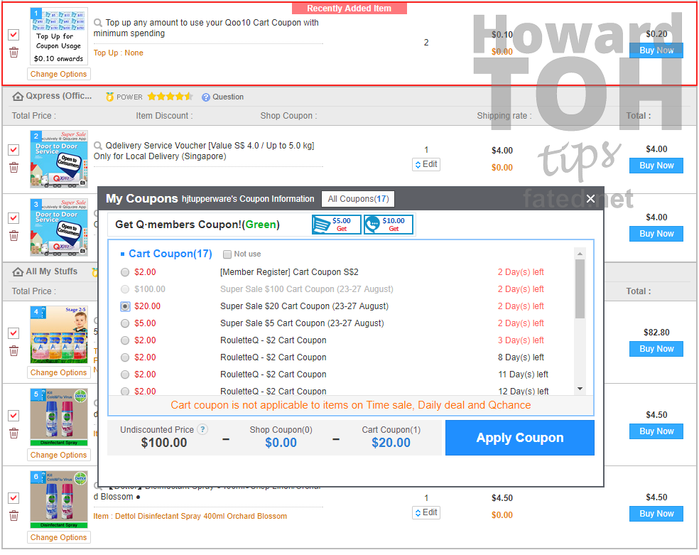 Qoo10 Tip for using cart coupon